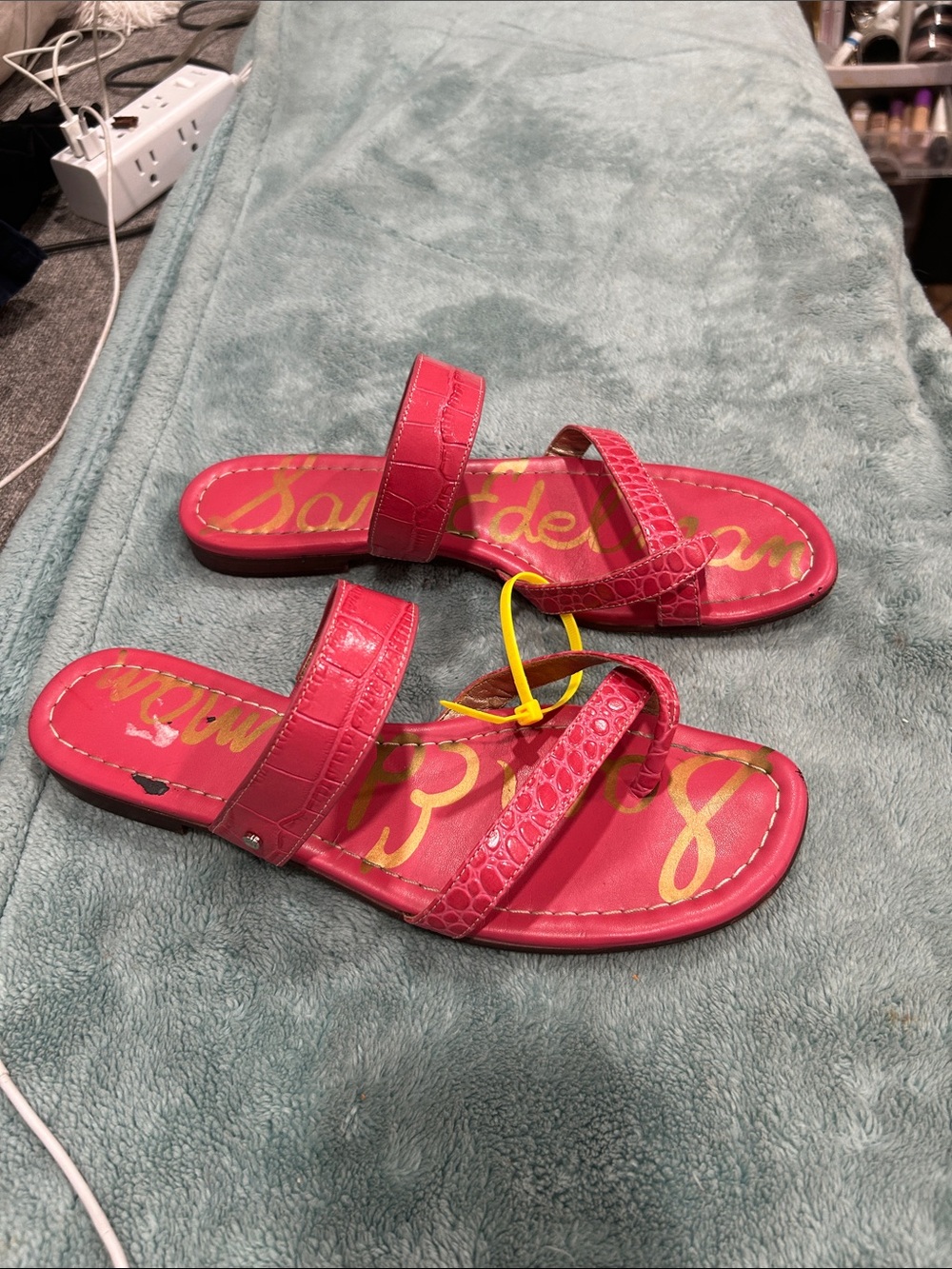 Sam Edelman Pink Croc-Embossed Slide Sandals - Picture 6 of 9